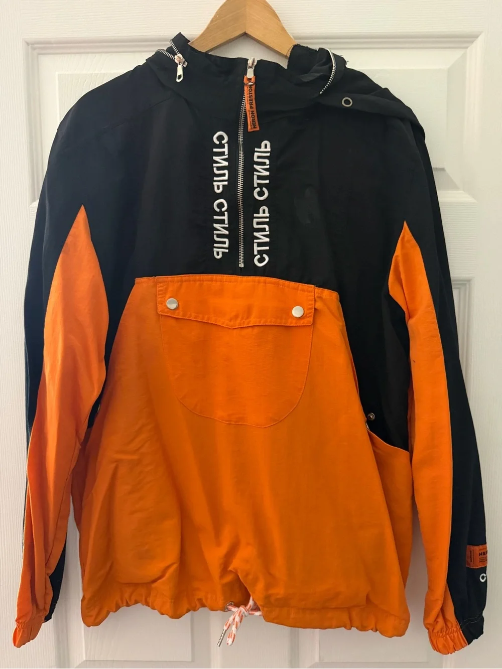 Rare Orange & Black Heron Preston Black Rain Jacket